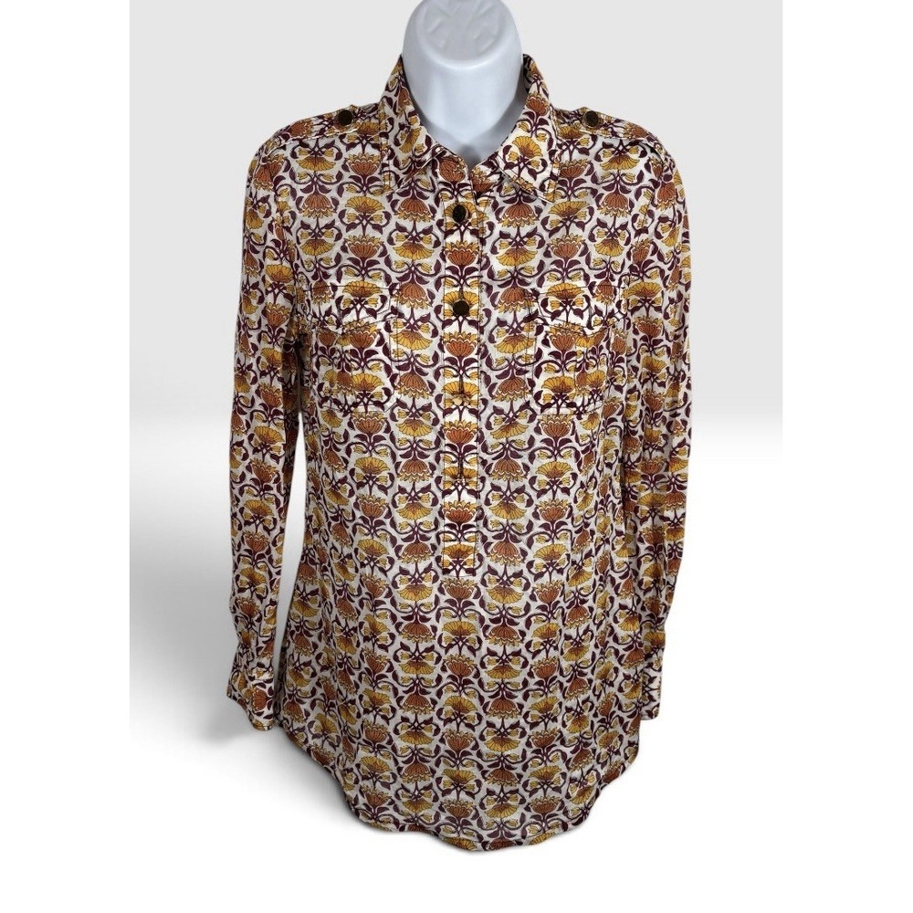 Tory Burch Women's Marigold Daniela Tunic Top Blouse Floral Sz 2 Epaulets -2185